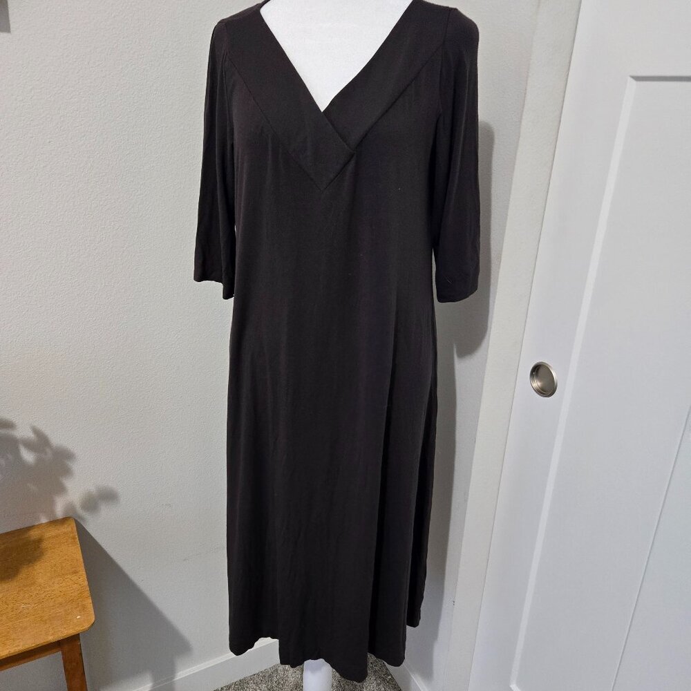 Eileen Fisher Vneck TShirt Dress Rayon - Wren (Dark Green) Medium